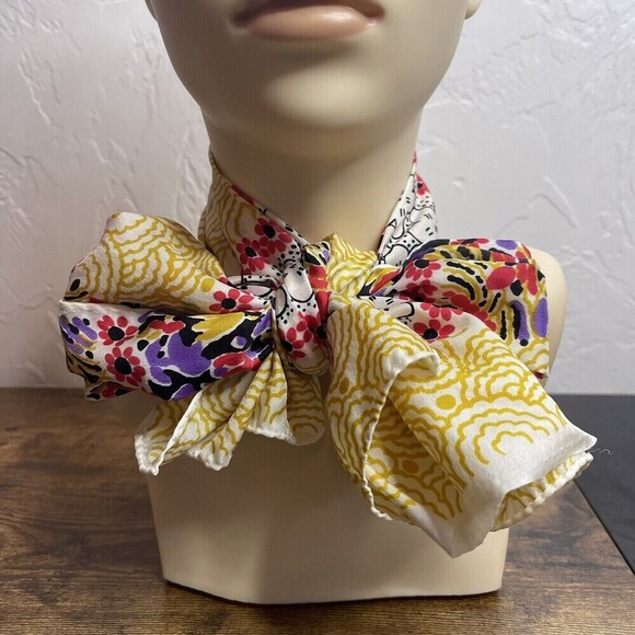 Vtg Scarf Floral Print 43 X 15 Light Fashion Flowers Clouds - Picture 1 of 5